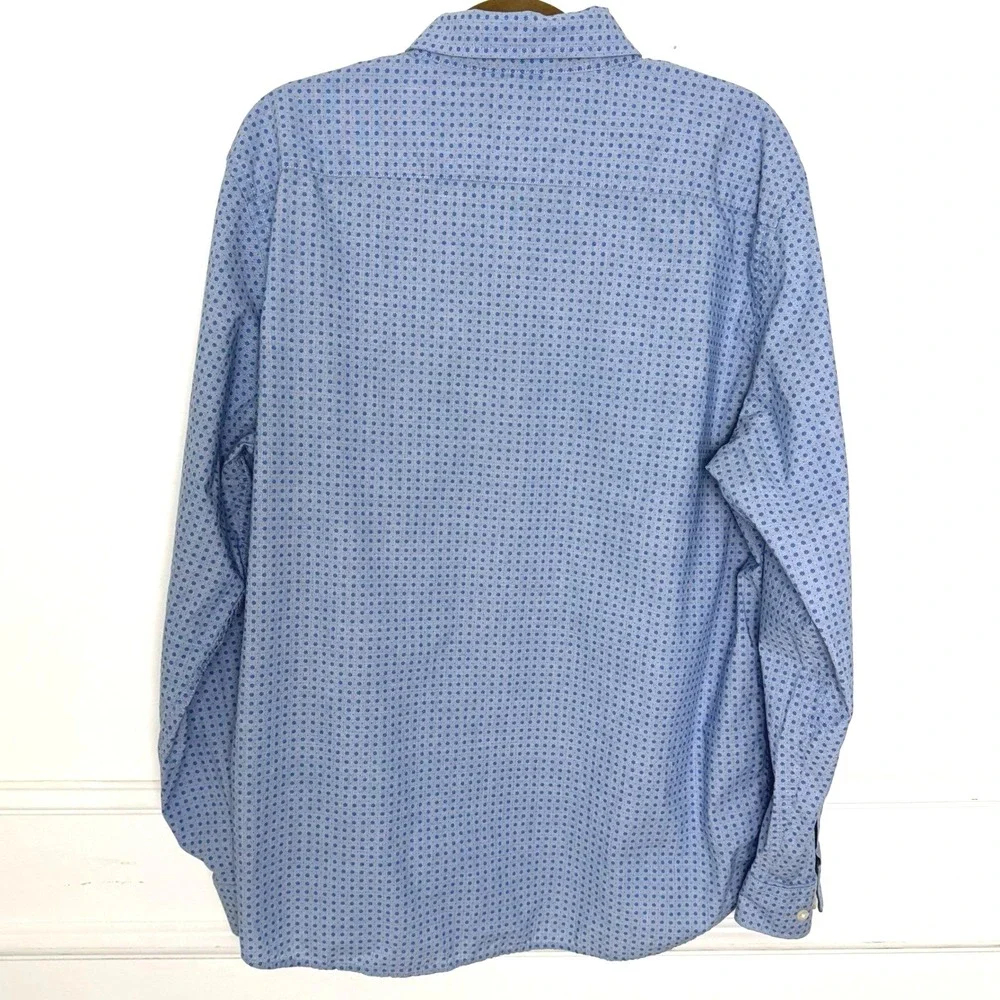 Banana Republic Button Down Mens XL Blue Untucked Fit Organic Cotton Micro Print